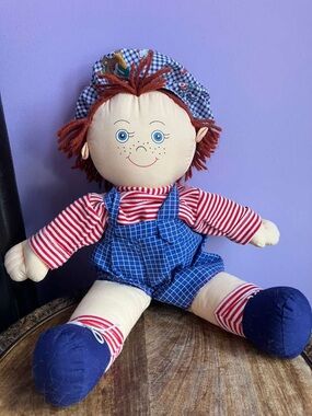 90s Blue and Red Rag Boy Doll Plush Toy - Kids Soft Doll